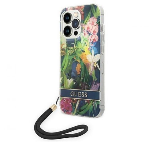 Guess Flower Strap Apple iPhone 14 Pro Max hátlap tok, kék