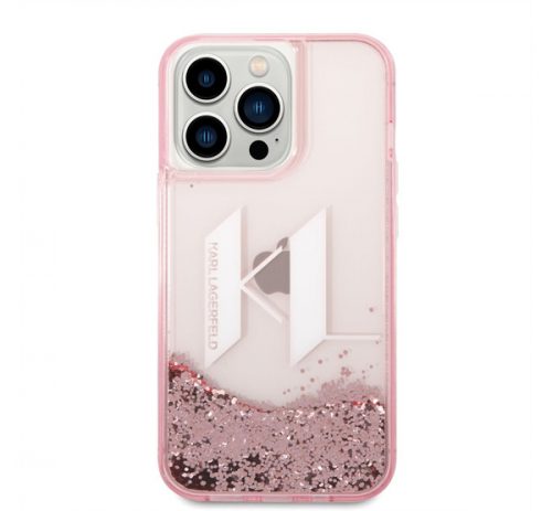 Karl Lagerfeld Liquid Glitter Big KL Apple iPhone 14 Pro hátlap tok, rózsaszín