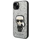 Karl Lagerfeld Glitter Flakes Ikonik Apple iPhone 14 Plus hátlap tok, ezüst