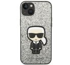 Karl Lagerfeld Glitter Flakes Ikonik Apple iPhone 14 Plus hátlap tok, ezüst