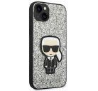 Karl Lagerfeld Glitter Flakes Ikonik Apple iPhone 14 Plus hátlap tok, ezüst