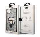 Karl Lagerfeld Glitter Flakes Ikonik Apple iPhone 14 Plus hátlap tok, ezüst