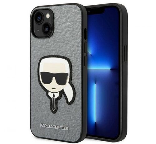 Karl Lagerfeld Saffiano Karl's Head Patch Apple iPhone 14 Plus hátlap tok, ezüst