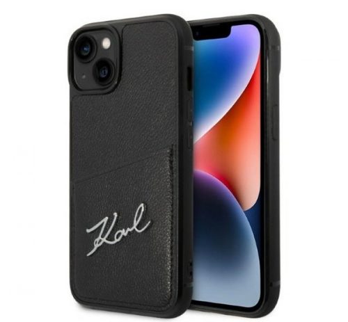 Karl Lagerfeld Signature Logo Cardslot Apple iPhone 14 hátlap tok, fekete