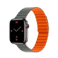   Phoner Rever Apple Watch forgatható mágneses szilikon szíj, 41/40/38mm, S/M, szürke/narancs