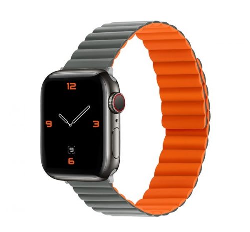 Phoner Rever Apple Watch forgatható mágneses szilikon szíj, 41/40/38mm, S/M, szürke/narancs