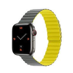   Phoner Rever Apple Watch forgatható mágneses szilikon szíj, 41/40/38mm, S/M, szürke/sárga