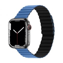   Phoner Rever Apple Watch forgatható mágneses szilikon szíj, 49/45/44/42mm, M/L, kék/fekete