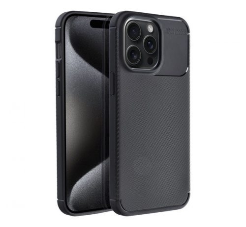 Forcell Carbon Premium hátlap tok Apple iPhone 15 Pro Max karbon mintás szilikon tok, fekete