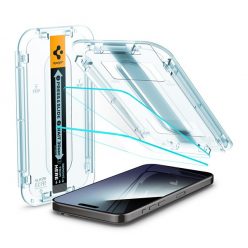   Spigen Glas.tR EZ Fit Apple iPhone 15 Pro Max, tempered kijelzővédő fólia felhelyező kerettel (2db)