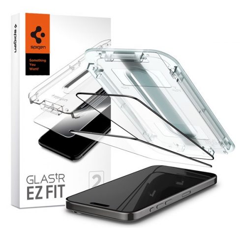 Spigen Glas.tR EZ Fit FC Apple iPhone 15 Pro Max, tempered kijelzővédő fólia felhelyező kerettel, fekete (2db)