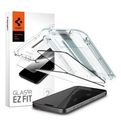   Spigen Glas.tR EZ Fit Apple iPhone 15 Pro, tempered kijelzővédő fólia felhelyező kerettel, fekete (2db)