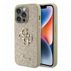   Guess Glitter Script Big 4G Apple iPhone 15 Pro hátlap tok, arany