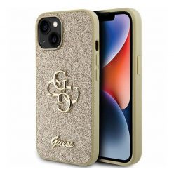   Guess Glitter Script Big 4G Apple iPhone 15 hátlap tok, arany