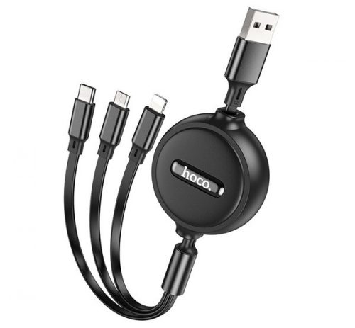 HOCO X75 3in1 USB / Lightning / MicroUSB / Type-C töltő- és adatkábel, fekete