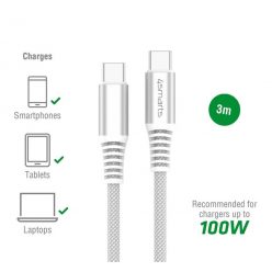   4smarts PremiumCord USB Type-C / USB Type-C töltő- és adatkábel, 100W, 3m, fehér