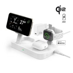   4smarts Trident Qi2 3in1 wireless töltő állomás, Type-C-Type-C kábellel, MFi gyorstöltővel, 30W, fehér