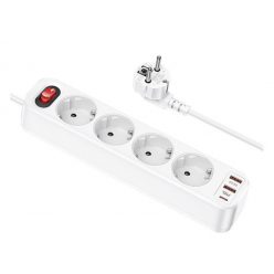   Hoco Aura NS1 power strip 4-bit elosztó aljzat + 2xUSB QC3.0 18W + Type-C PD 20W, fehér