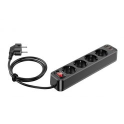   Hoco Aura NS1 power strip 4-bit elosztó aljzat + 2xUSB QC3.0 18W + Type-C PD 20W, fekete