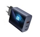 Forcell hálózati gyorstöltő 2xType-C + USB, PD + QC 4.0, 4A, GaN 65W, szürke