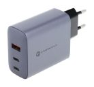 Forcell hálózati gyorstöltő 2xType-C + USB, PD + QC 4.0, 4A, GaN 65W, szürke