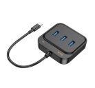 Hoco HB35 USB HUB 4in1 Type C - USB3.0 x 3 + RJ45 Gigabit Ethernet 0,2m, fekete