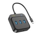 Hoco HB35 USB HUB 4in1 Type C - USB3.0 x 3 + RJ45 Gigabit Ethernet 0,2m, fekete