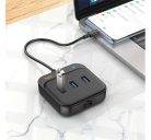 Hoco HB35 USB HUB 4in1 Type C - USB3.0 x 3 + RJ45 Gigabit Ethernet 0,2m, fekete