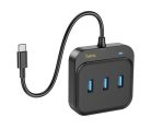 Hoco HB35 USB HUB 4in1 Type C - USB3.0 x 3 + RJ45 Gigabit Ethernet 0,2m, fekete