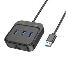 Hoco HB35 USB HUB 4in1 USB - USB3.0 x 3 + RJ45 Gigabit Ethernet 1,2m, fekete