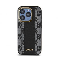   DKNY PU Leather Checkered Pattern Apple iPhone 15 Pro Magsafe tok, fekete