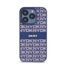   DKNY PU Leather Repeat Pattern Tonal Stripe Apple iPhone 15 Pro tok, kék