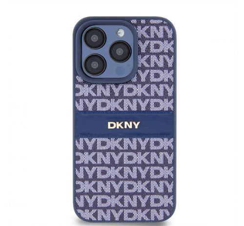 DKNY PU Leather Repeat Pattern Tonal Stripe Apple iPhone 15 Pro tok, kék