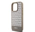 DKNY PU Leather Repeat Pattern Bottom Stripe Apple iPhone 15 Pro tok, barna