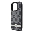 DKNY PU Leather Checkered Pattern and Stripe Apple iPhone 15 Pro tok, fekete