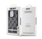 DKNY PU Leather Checkered Pattern and Stripe Apple iPhone 15 Pro tok, fekete