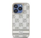 DKNY PU Leather Checkered Pattern and Stripe Apple iPhone 15 Pro tok, bézs