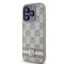 DKNY PU Leather Checkered Pattern and Stripe Apple iPhone 15 Pro tok, bézs