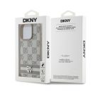 DKNY PU Leather Checkered Pattern and Stripe Apple iPhone 15 Pro tok, bézs