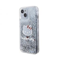   Hello Kitty Liquid Glitter Electroplating Head Logo Apple iPhone 15 hátlap tok, átlátszó