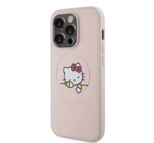 Hello Kitty PU Kitty Asleep Logo Apple iPhone 15 Pro MagSafe hátlap tok, rózsaszín