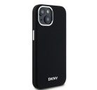 DKNY Liquid Silicone Silver Metal Logo Magsafe iPhone 15 hátlap tok, fekete