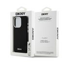 DKNY Liquid Silicone Silver Metal Logo Magsafe iPhone 15 Pro hátlap tok, fekete