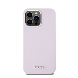   DKNY Liquid Silicone Silver Metal Logo Magsafe iPhone 15 Pro Max hátlap tok, rózsaszín