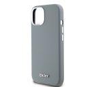 DKNY Liquid Silicone Silver Metal Logo Magsafe iPhone 15 hátlap tok, szürke