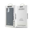 DKNY Liquid Silicone Silver Metal Logo Magsafe iPhone 15 hátlap tok, szürke