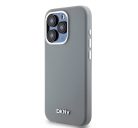 DKNY Liquid Silicone Silver Metal Logo Magsafe iPhone 15 Pro hátlap tok, szürke