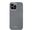 DKNY Liquid Silicone Silver Metal Logo Magsafe iPhone 15 Pro Max hátlap tok, szürke