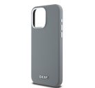 DKNY Liquid Silicone Silver Metal Logo Magsafe iPhone 15 Pro Max hátlap tok, szürke