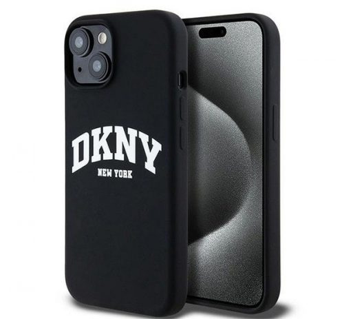 DKNY Liquid Silicone Arch Logo MagSafe iPhone 15 hátlap tok, fekete